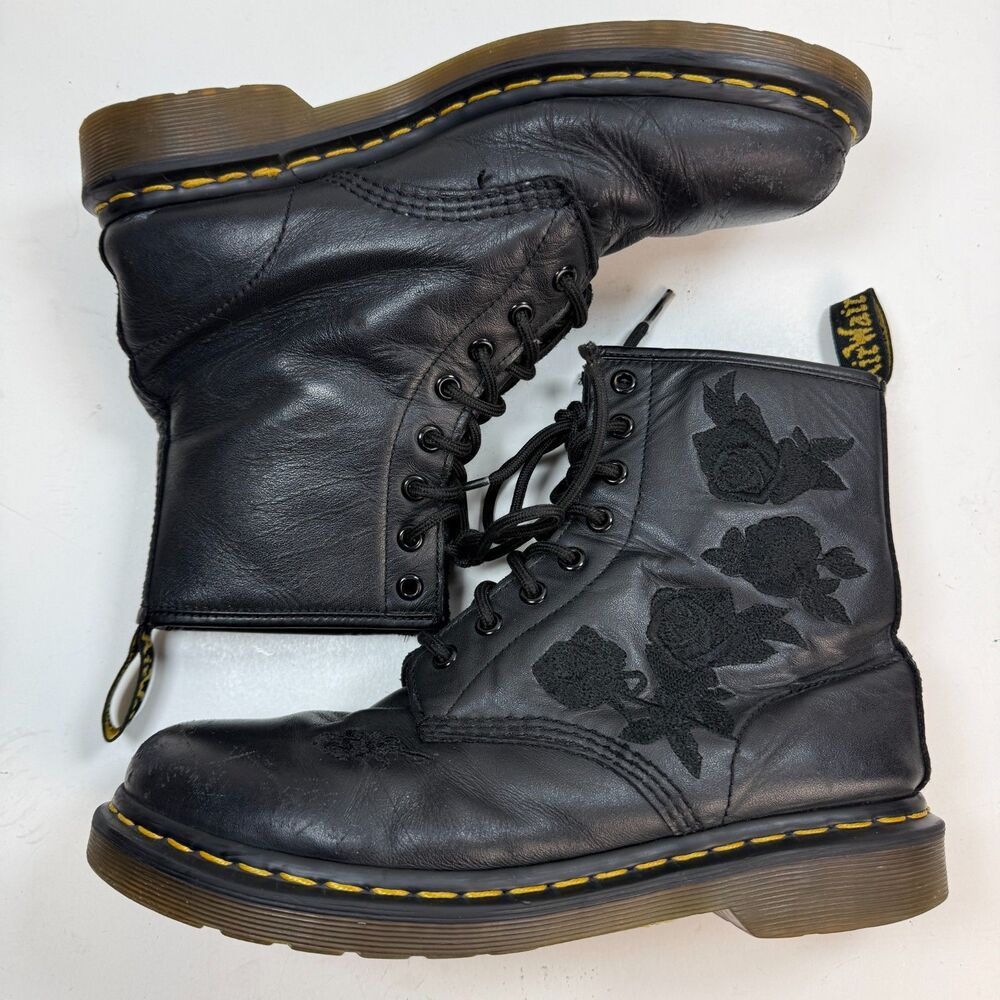 Dr Martens 1460 Vonda Mono Embroidered Floral Combat Boots Black Women’s Size 9